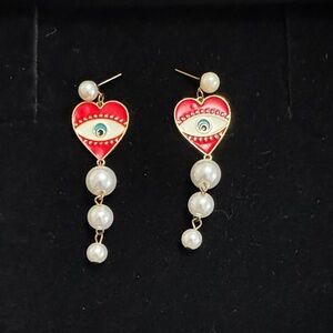 Heart and Pearl Drop Earrings